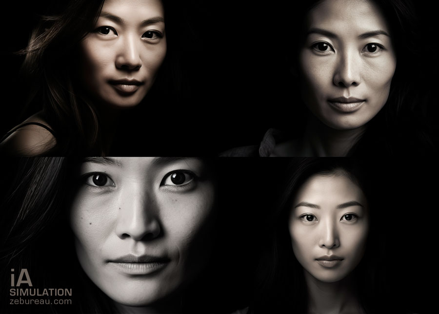 4 portraits noir et blanc Midjourney