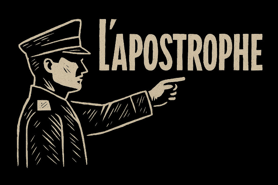 Homme dictateur tendant le bras en dessous du texte APOSTROPHE