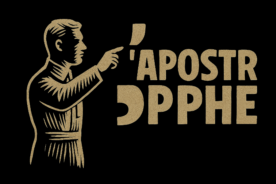 Homme montrant du doigt le mot APOSTROPHE