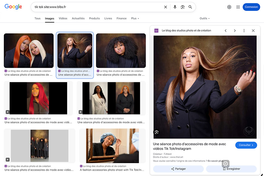 Exemple d'affichage du droit d'auteur sous une image dans les résultats de Google Image