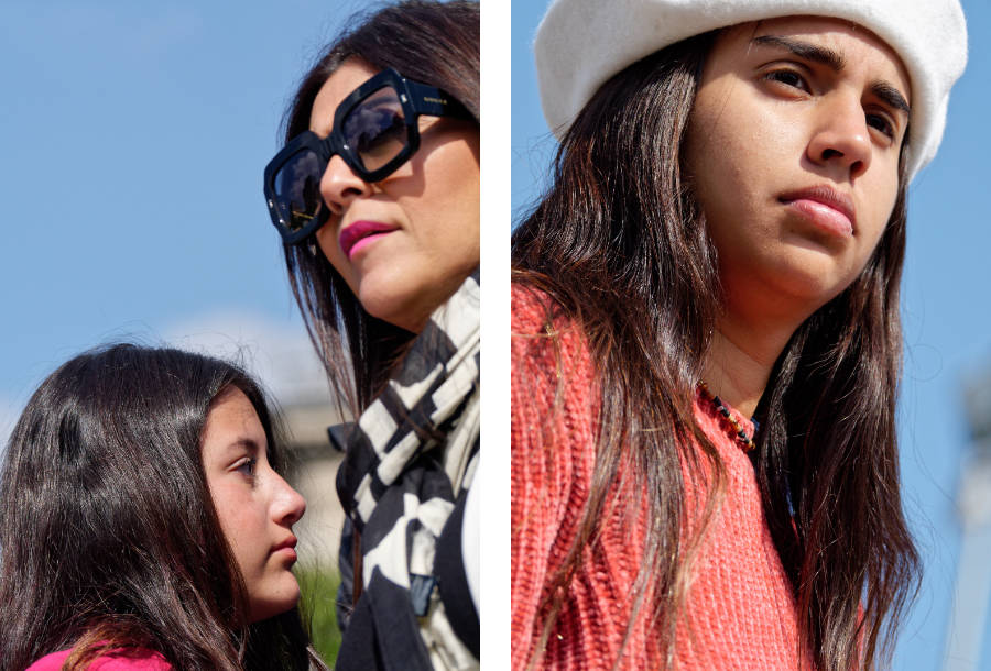 diptyque d'image montrant des visages de femmes et d'enfants